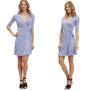 Robert Graham Blue White Silk Polka Dot Juliana Jersey Wrap Dress Size 4